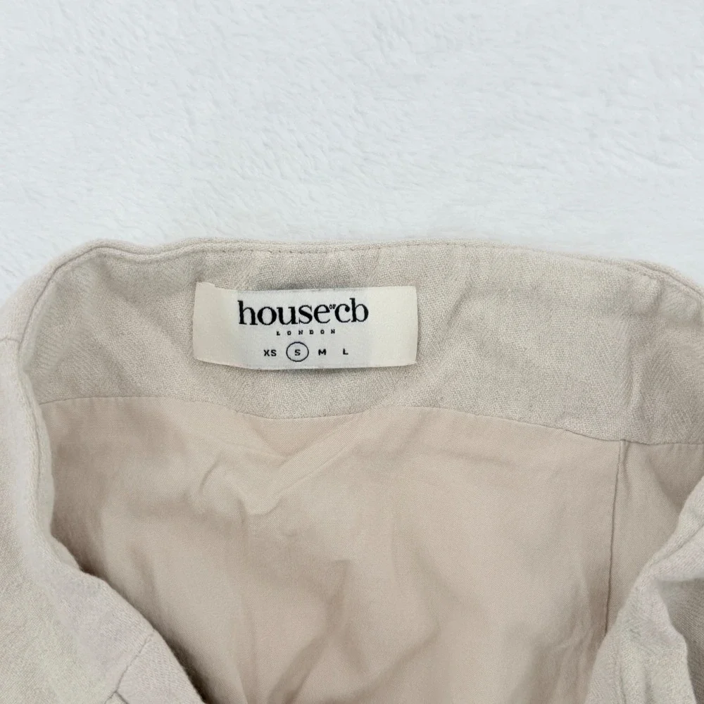 House CB Tayo Mini Skirt Women Small Beige Excellent Linen Ruched Button Front